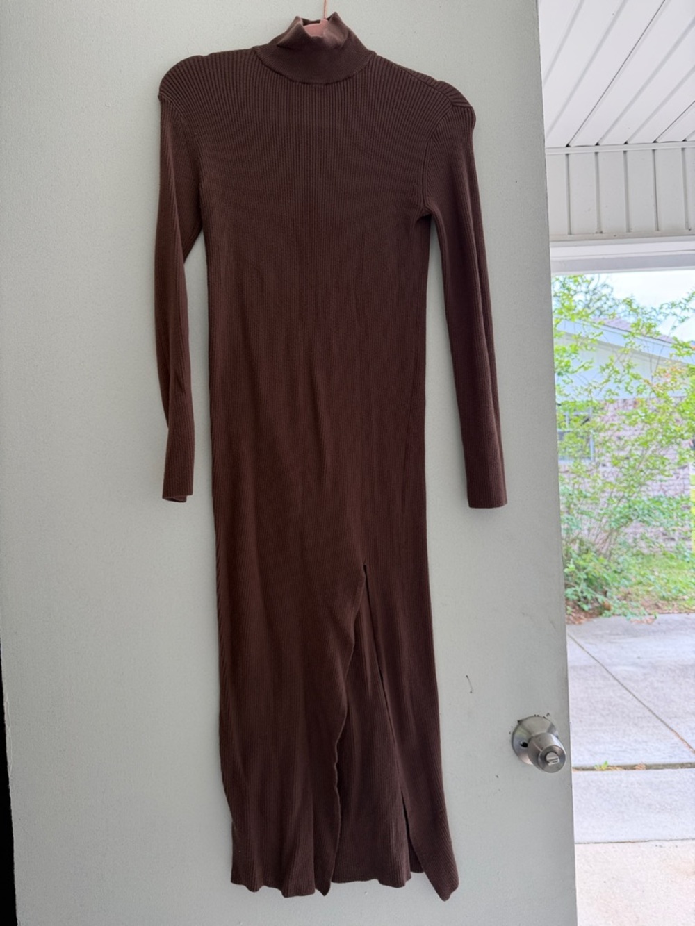 Zara Brown Ribbed Turtleneck Maxi Dress